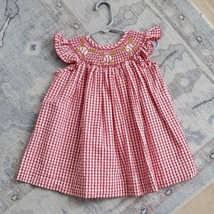 Classic Whimy Smocked Red Gingham Embroidered Baseball Dress Sz24m
